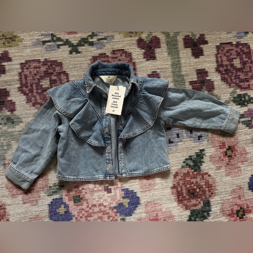 H&M Light Blue Flounced Ruffle Denim Jacket 4T